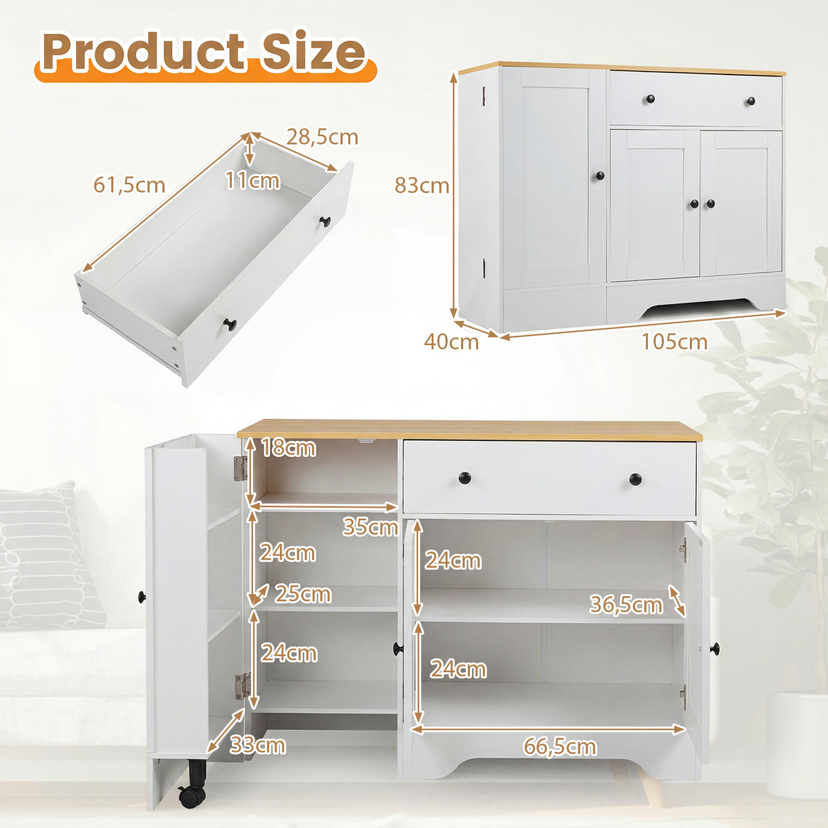 Giantex Buffet Cabinet with Storage, 105cm Modern Sideboard with 3 Doors, Drawer and Shelves
