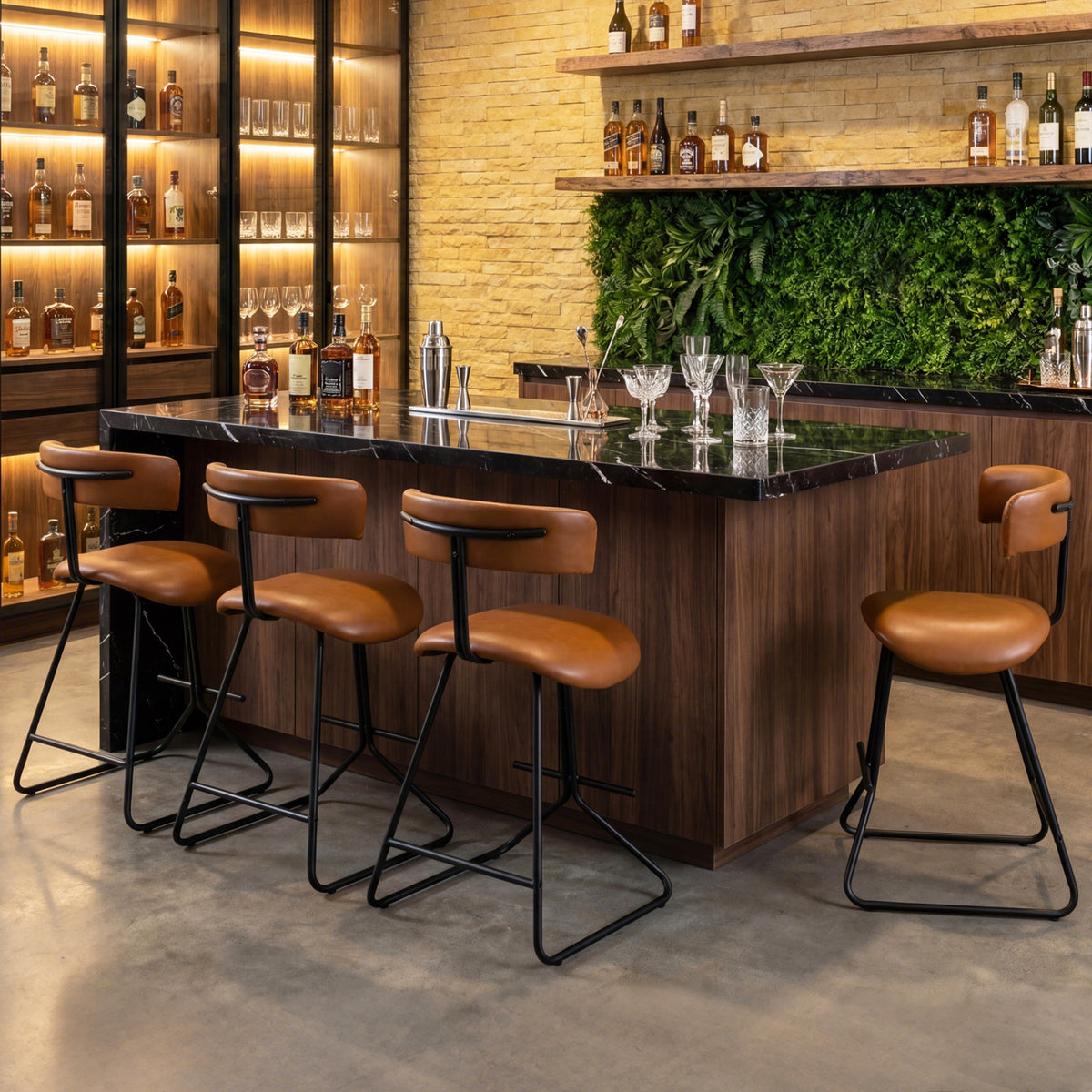 Giantex Modern Counter Height Stools Set of 2, Faux Leather Upholstered Armless Barstools