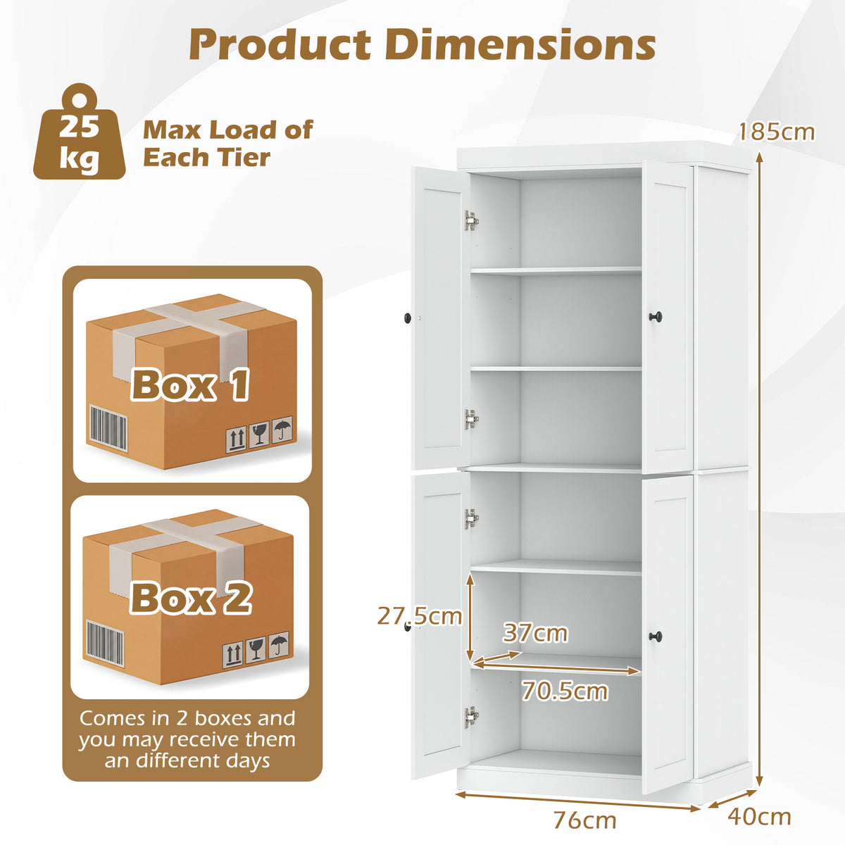 Giantex 184.5cm Freestanding Tall Buffet Cabinet, 4 Door Kitchen Pantry