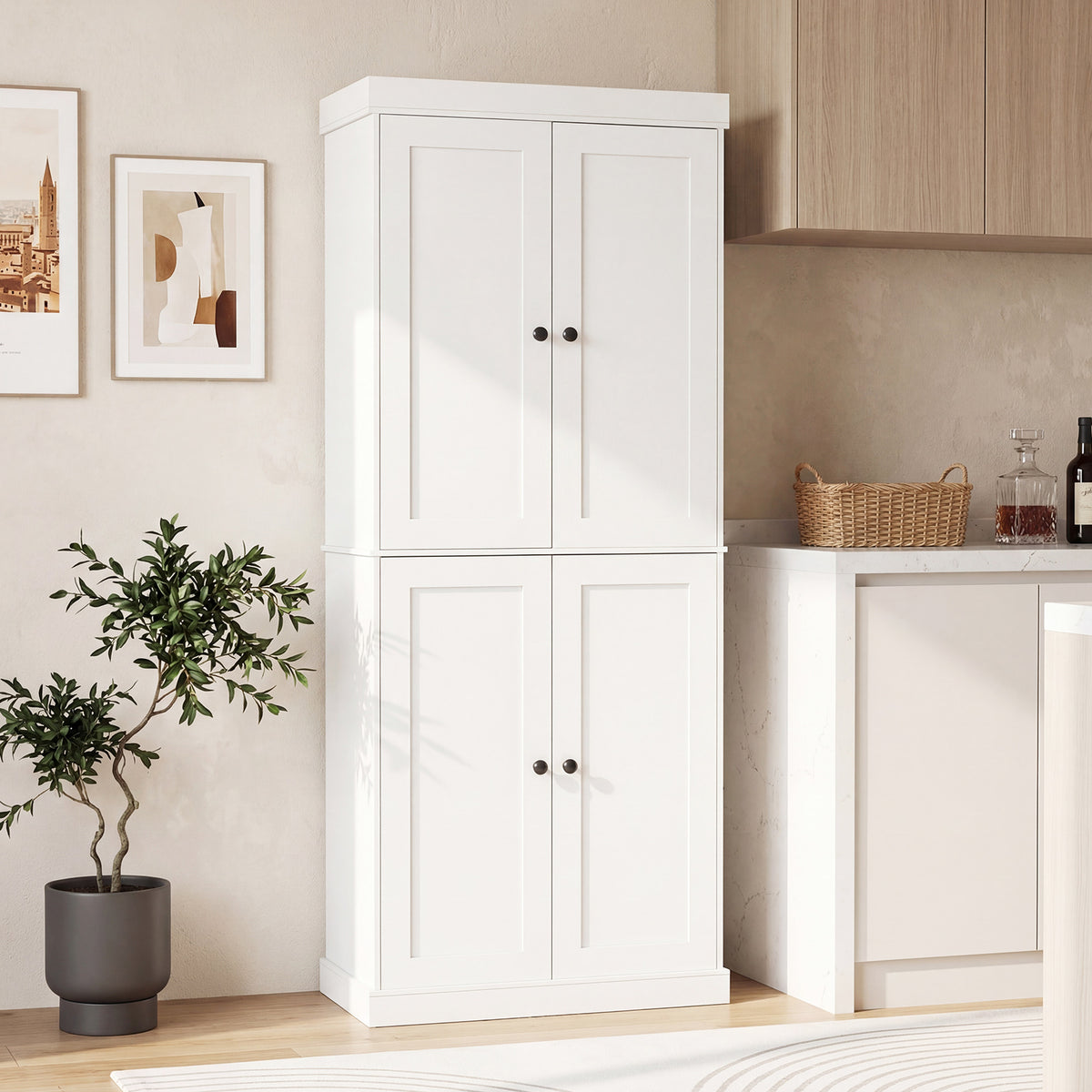 Giantex 184.5cm Freestanding Tall Buffet Cabinet, 4 Door Kitchen Pantry