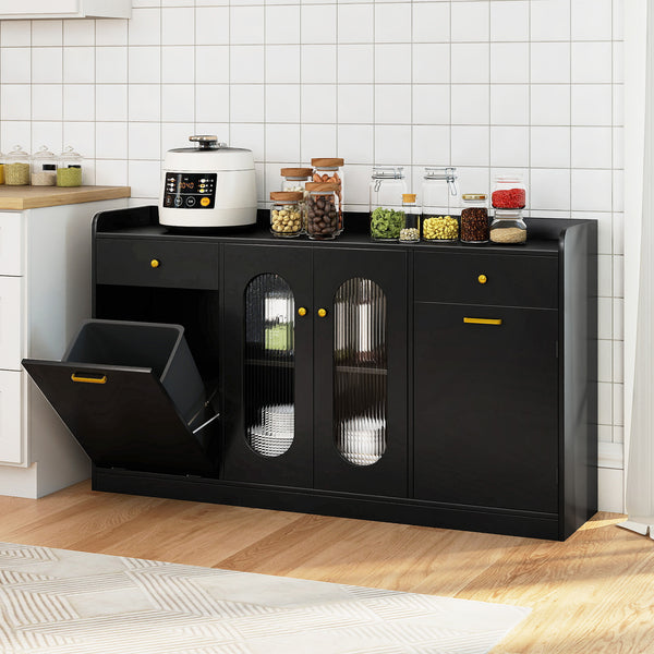 140 cm Large Buffet Cabinet with 2 Glass Doors