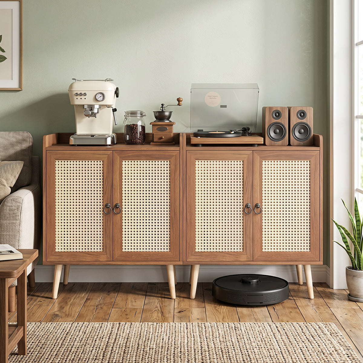 Giantex Sideboard Buffet Cabinet, Rattan Coffee Bar Cabinet with 2 Doors