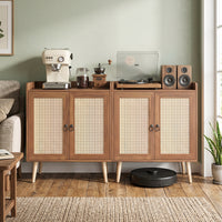 Giantex Sideboard Buffet Cabinet, Rattan Coffee Bar Cabinet with 2 Doors