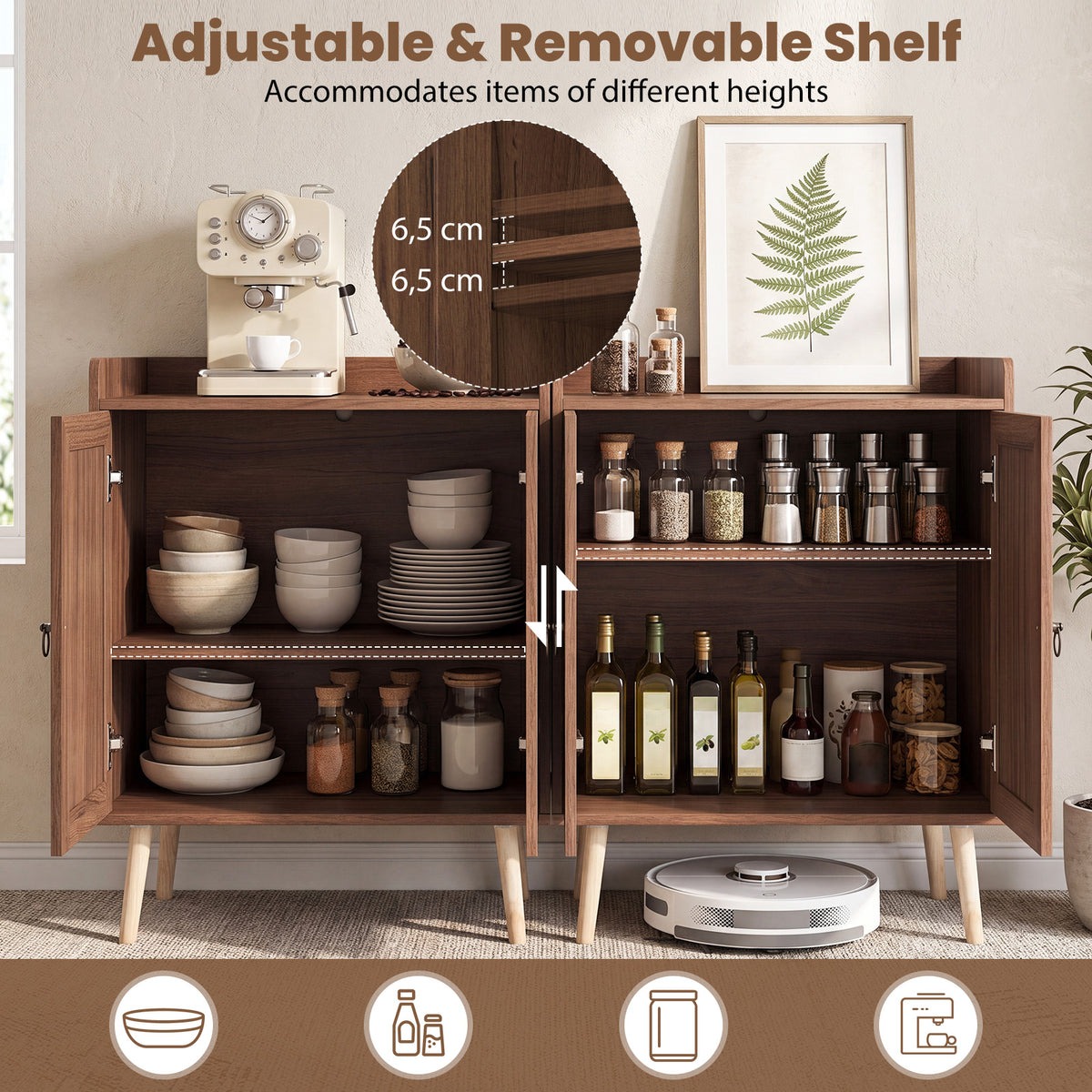 Giantex Sideboard Buffet Cabinet, Rattan Coffee Bar Cabinet with 2 Doors
