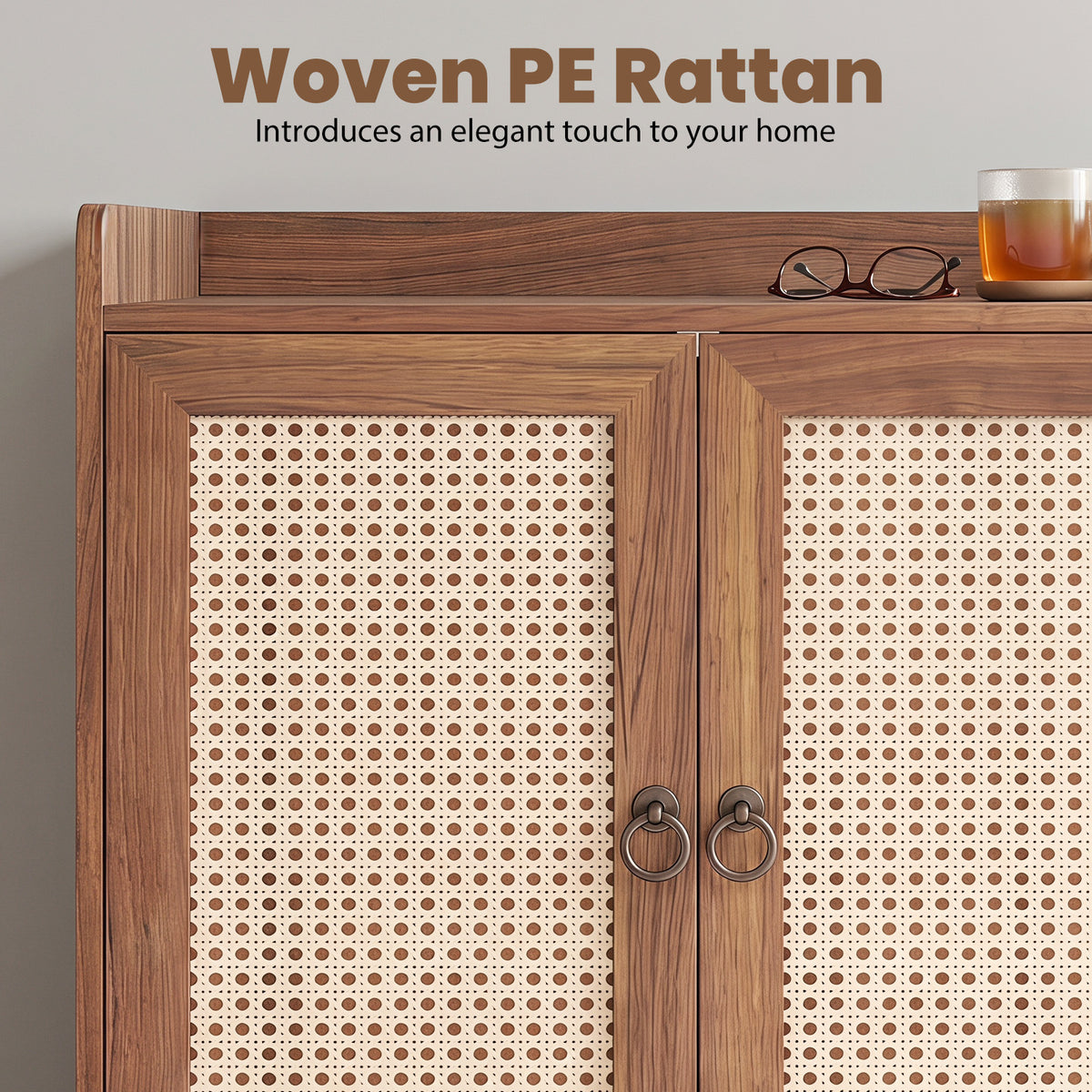 Giantex Sideboard Buffet Cabinet, Rattan Coffee Bar Cabinet with 2 Doors