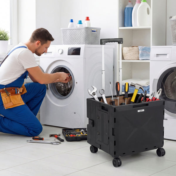 Foldable Utility Cart on 4 Rotate Wheels with Telescoping Handle