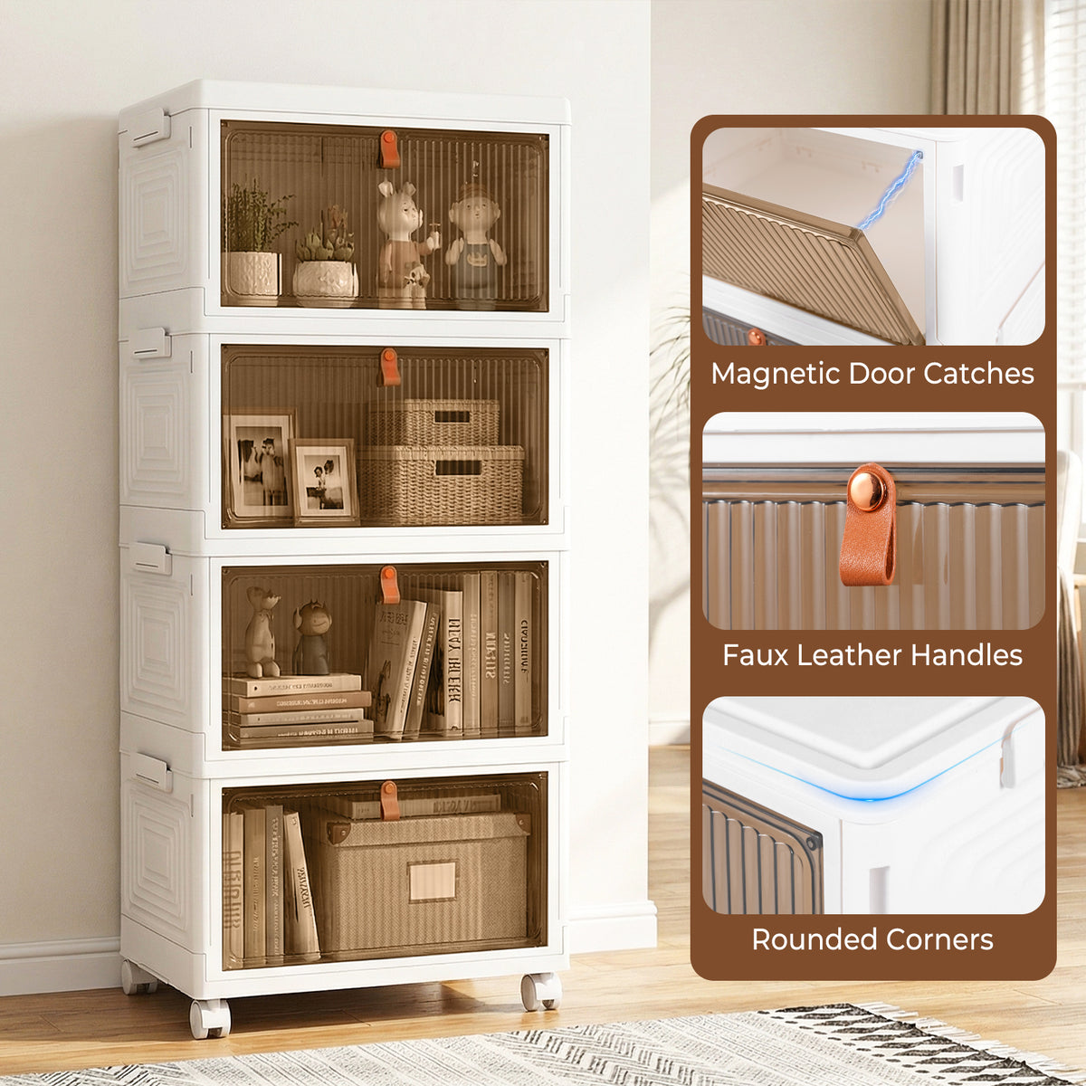 4-Tier Stackable Plastic Storage Bins with Lid and Lockable Wheels