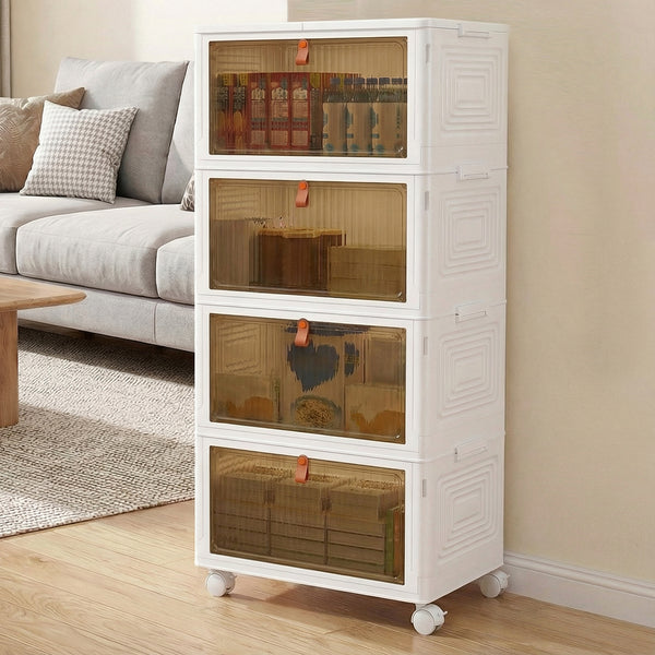 4-Tier Stackable Plastic Storage Bins with Lid and Lockable Wheels