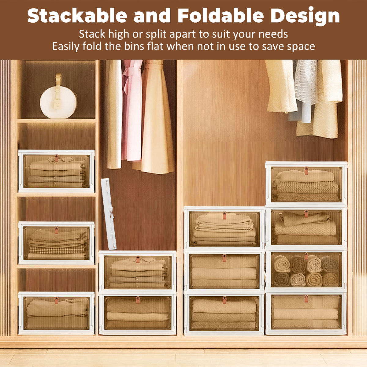 4-Tier Stackable Plastic Storage Bins with Lid and Lockable Wheels