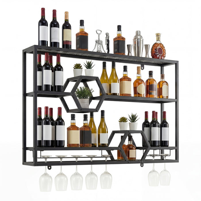 Giantex 3-Tier Metal Wall Mounted Wine Rack with Glass Holder