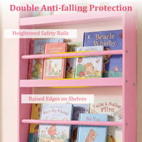 Kids Bookshelf, 4-Tier Wall Mounted Bookshelf for Toys & Books