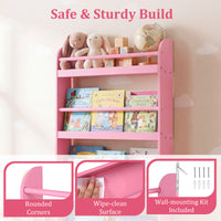 Kids Bookshelf, 4-Tier Wall Mounted Bookshelf for Toys & Books