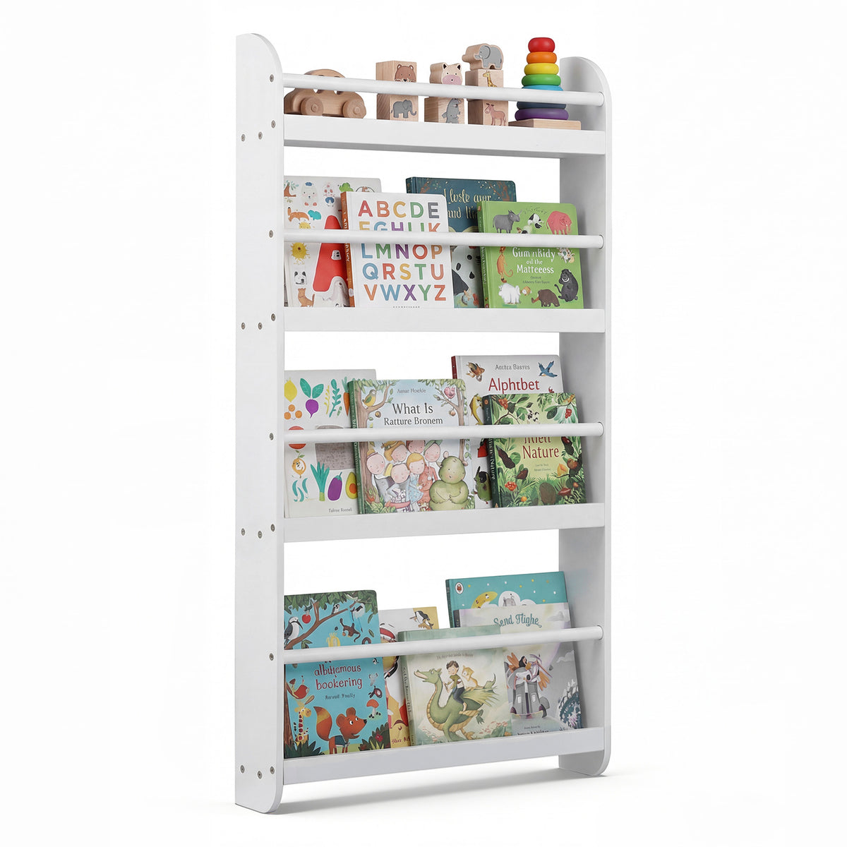 Kids Bookshelf, 4-Tier Wall Mounted Bookshelf for Toys & Books