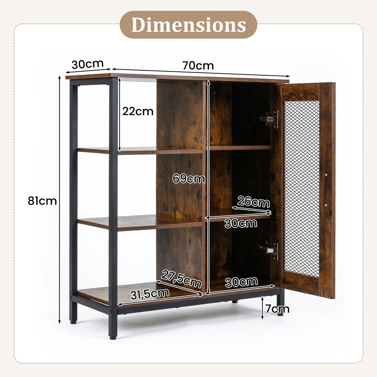 Coffee Bar Cabinet with Adjustable Shelves and Carbon Steel Frame for Living Room