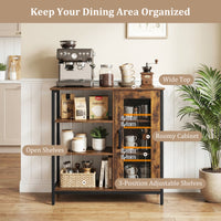 Coffee Bar Cabinet with Adjustable Shelves and Carbon Steel Frame for Living Room