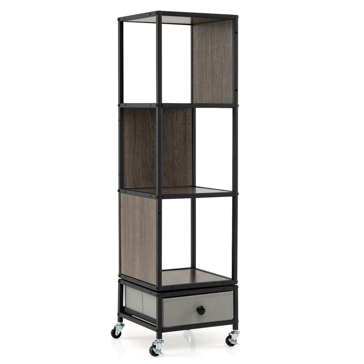 4-Tier Rotating Bookshelf on Wheels, 360° Spinning Corner Book Shelf Tower