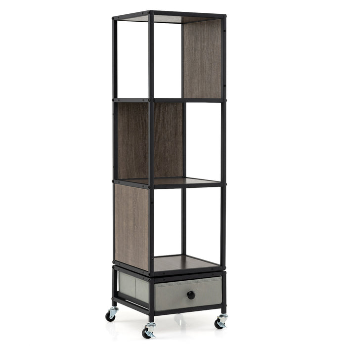 4-Tier Rotating Bookshelf on Wheels, 360° Spinning Corner Book Shelf Tower