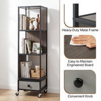 4-Tier Rotating Bookshelf on Wheels, 360° Spinning Corner Book Shelf Tower