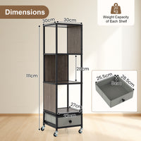 4-Tier Rotating Bookshelf on Wheels, 360° Spinning Corner Book Shelf Tower