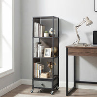 4-Tier Rotating Bookshelf on Wheels, 360° Spinning Corner Book Shelf Tower