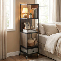 4-Tier Rotating Bookshelf on Wheels, 360° Spinning Corner Book Shelf Tower