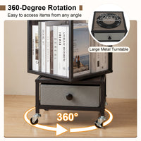 4-Tier Rotating Bookshelf on Wheels, 360° Spinning Corner Book Shelf Tower