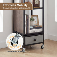 4-Tier Rotating Bookshelf on Wheels, 360° Spinning Corner Book Shelf Tower