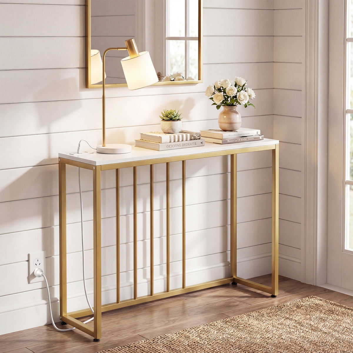 Console Table with Charging Station Entryway Table with Power Outlets