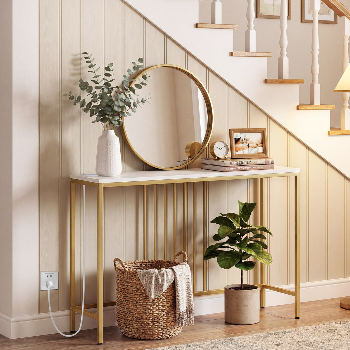 Console Table with Charging Station Entryway Table with Power Outlets