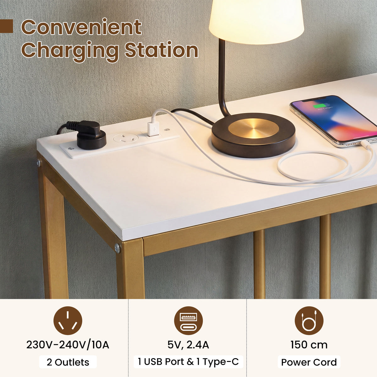 Console Table with Charging Station Entryway Table with Power Outlets