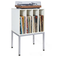 Record Player Stand with Vinyl Storage Shelves and Raised Metal Legs for Living Room