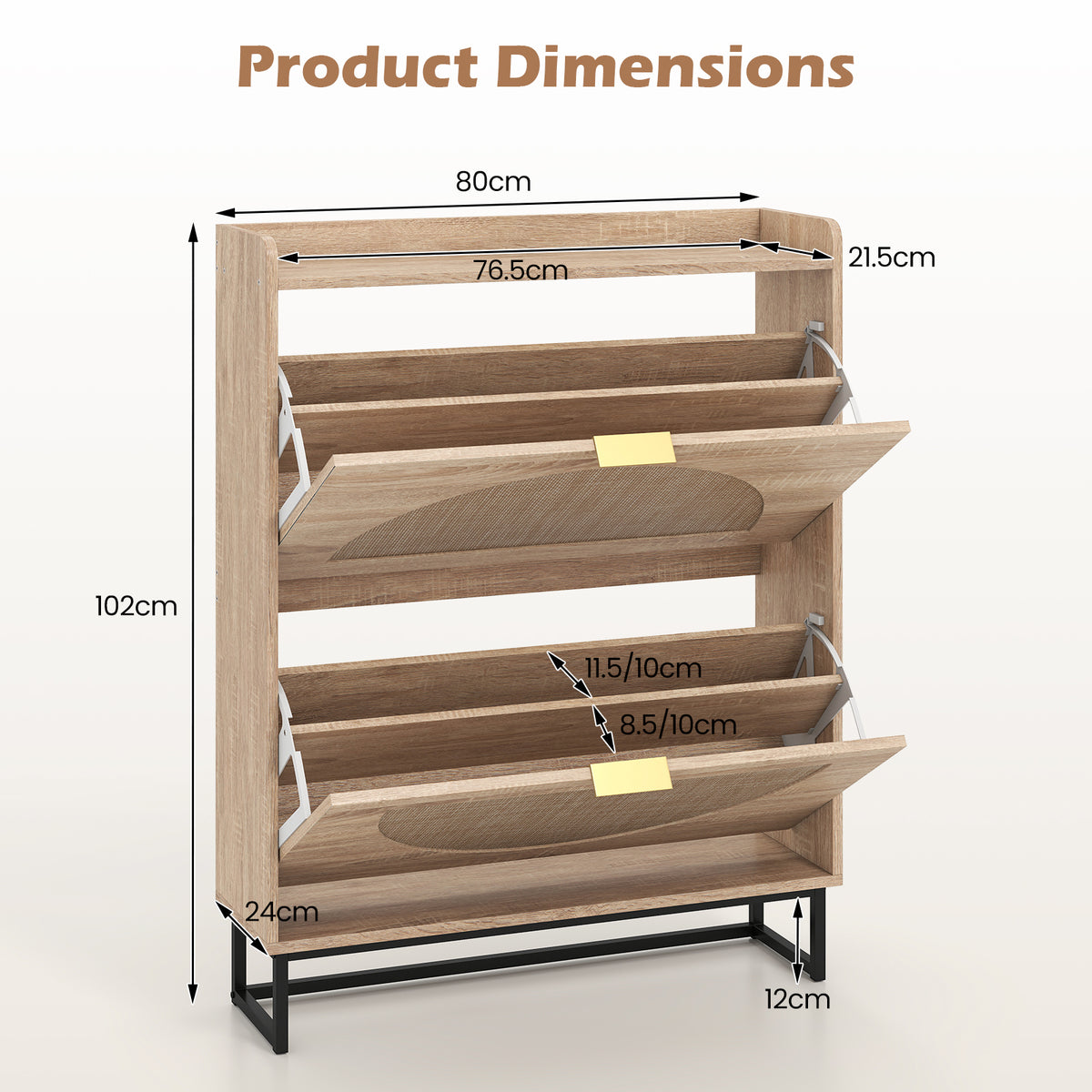 24cm Narrow Shoe Storage Cabinet with 2 Flip Drawers for Entryway