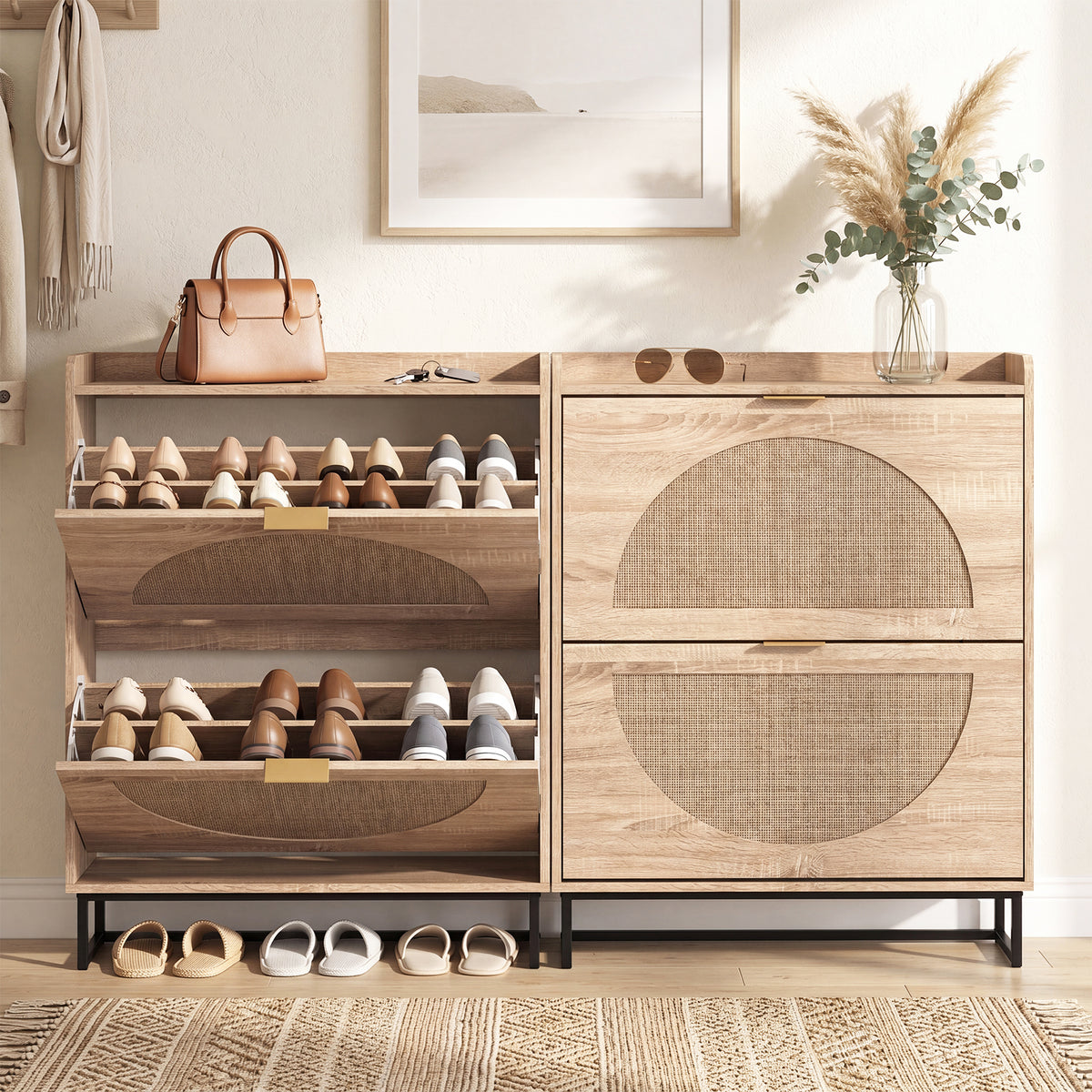 24cm Narrow Shoe Storage Cabinet with 2 Flip Drawers for Entryway