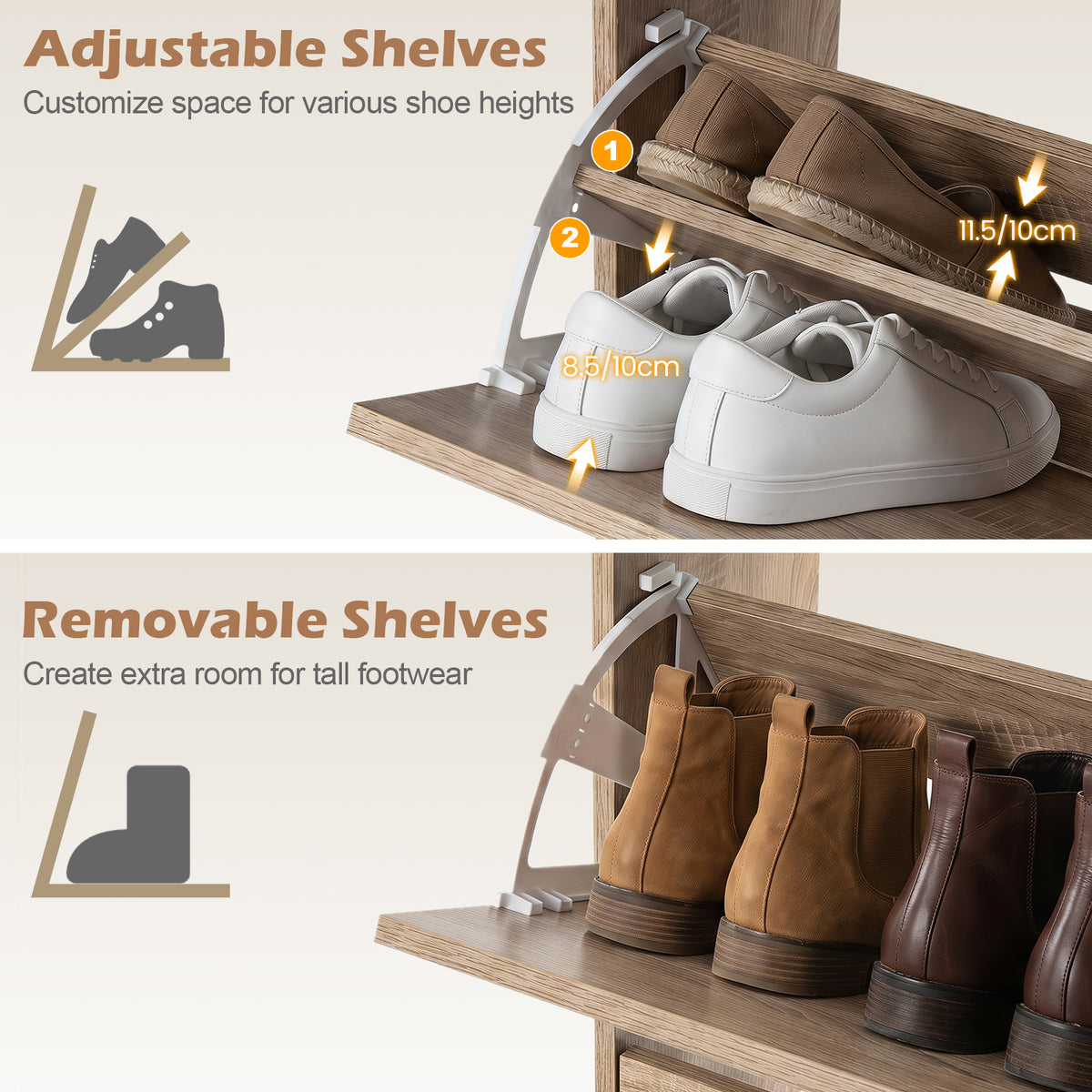 24cm Narrow Shoe Storage Cabinet with 2 Flip Drawers for Entryway