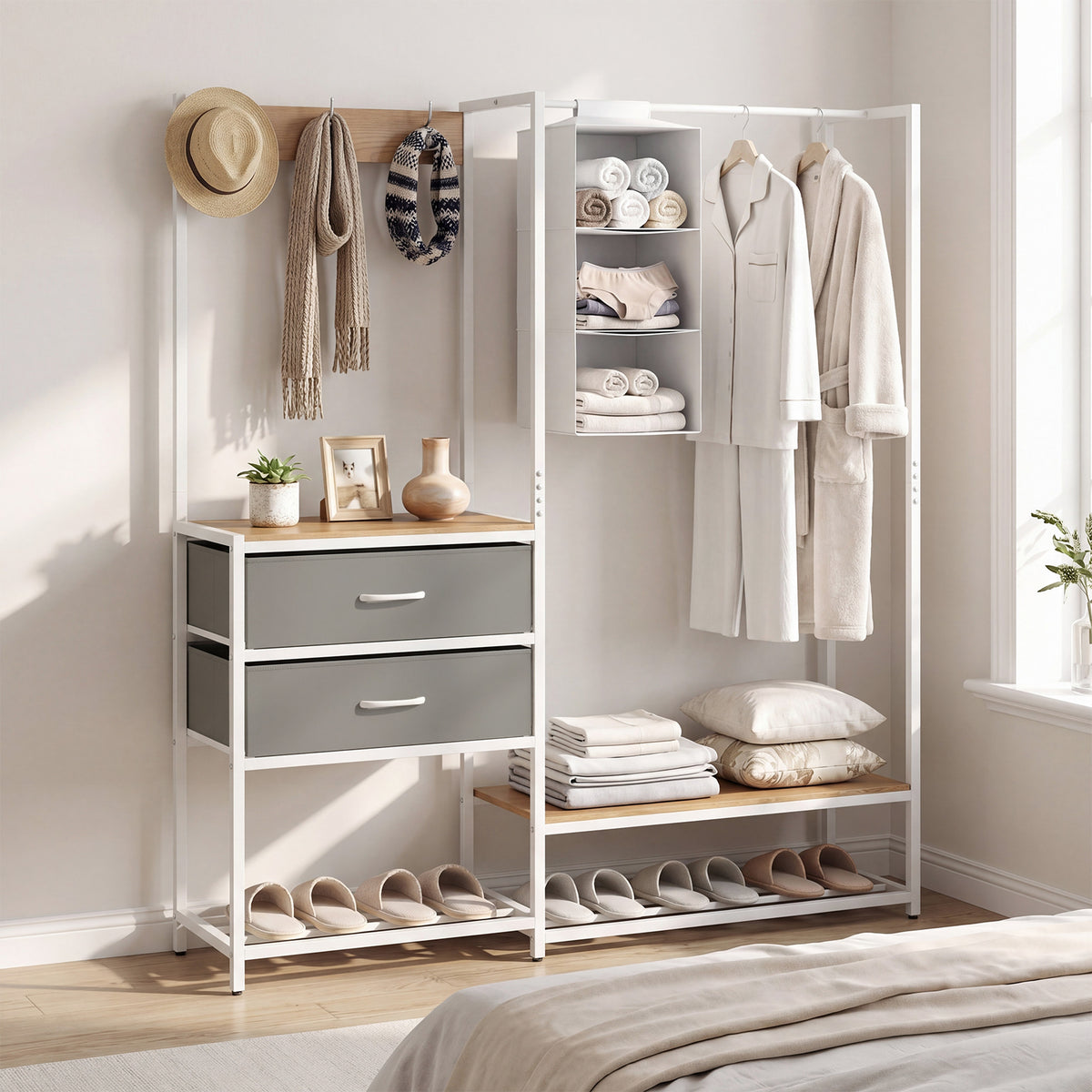 Heavy Duty Garment Rack with Hanging Rod and Cloth Bag for Bedroom