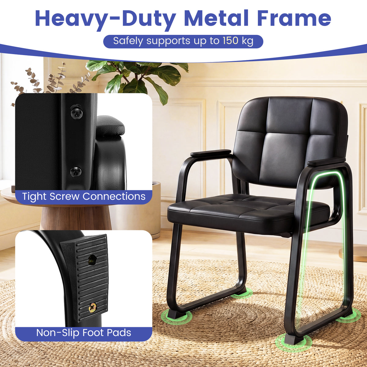 Office Reception Chairs with Padded Armrests Set of 2/4