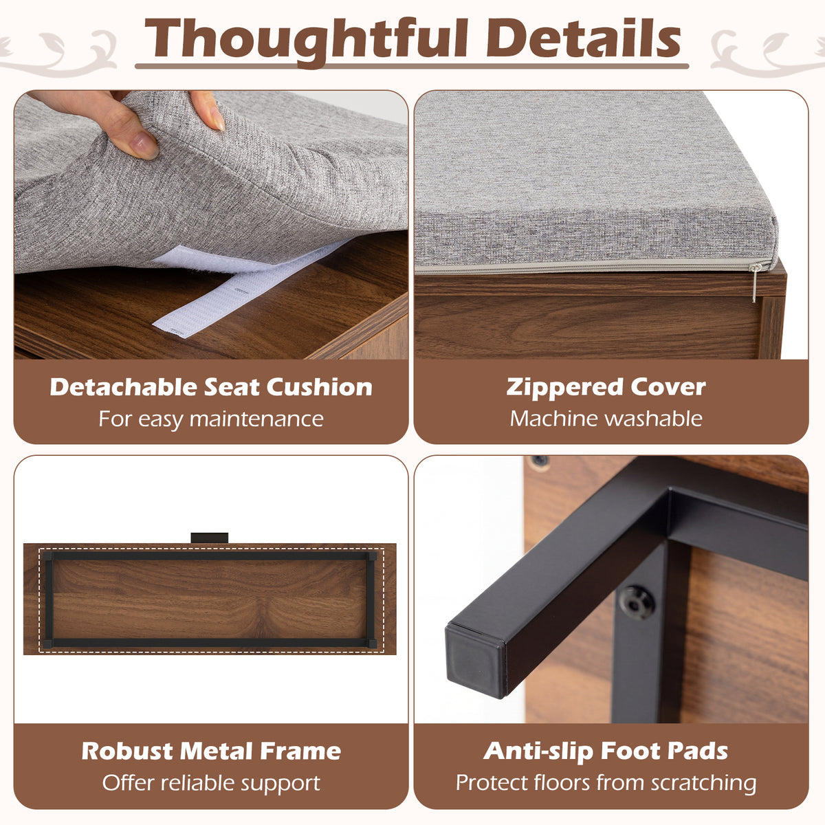 Shoe Storage Bench with Padded Cushion for Hallway Bedroom