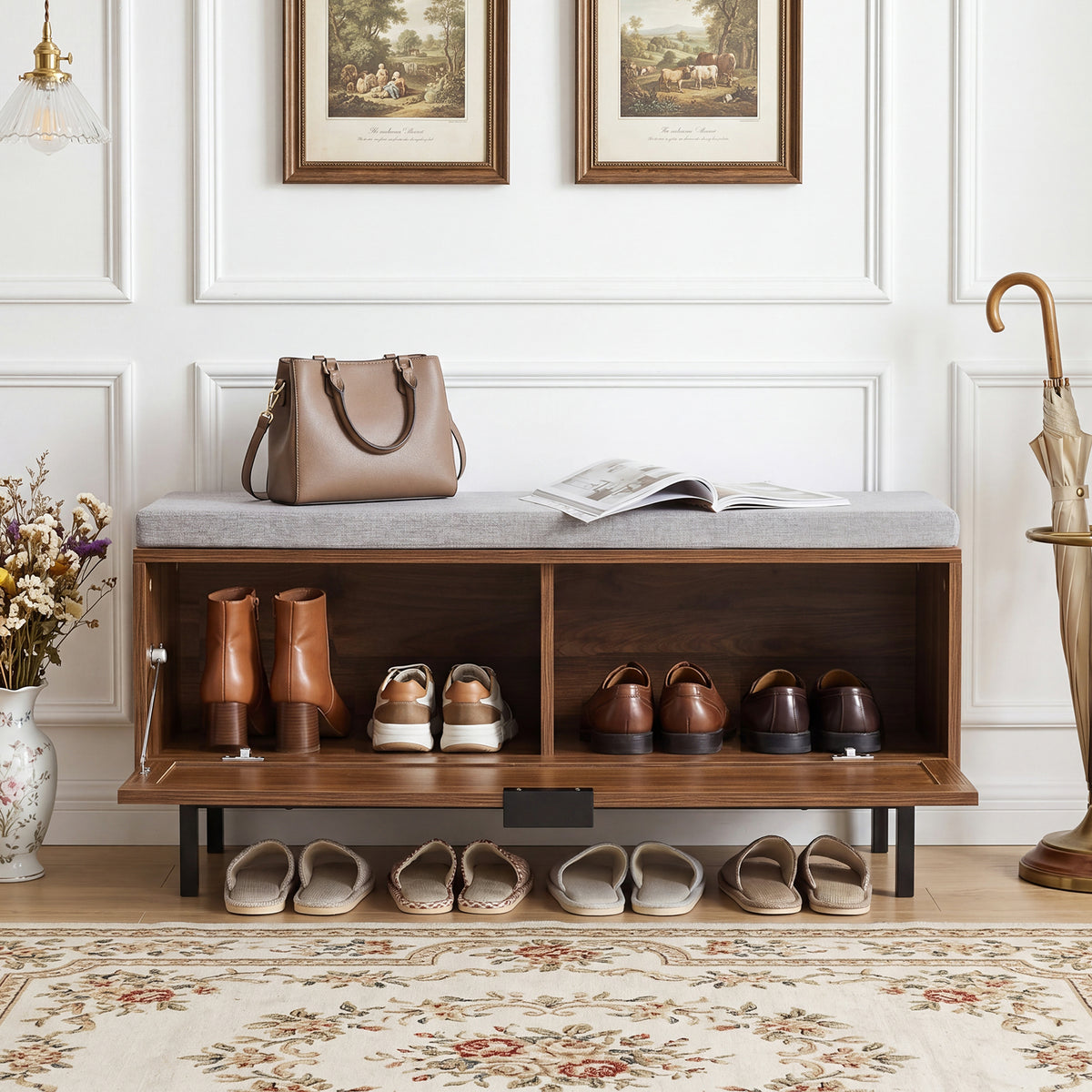 Shoe Storage Bench with Padded Cushion for Hallway Bedroom