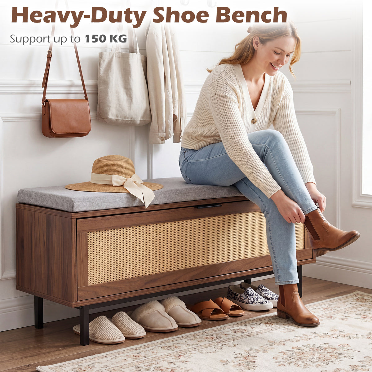 Shoe Storage Bench with Padded Cushion for Hallway Bedroom
