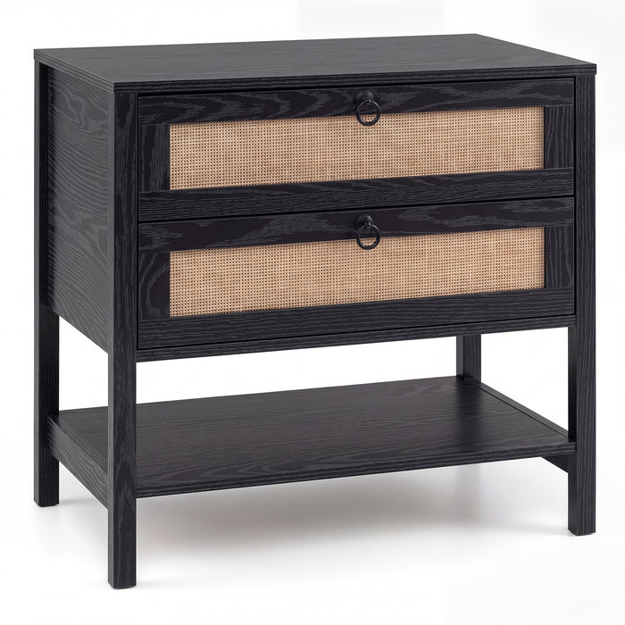 Set of 2 68 cm Rattan Nightstand with Open Storage Shelf for Living Room Bedroom