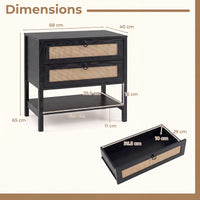 Set of 2 68 cm Rattan Nightstand with Open Storage Shelf for Living Room Bedroom