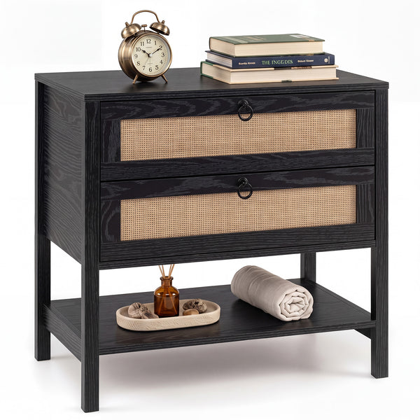 Set of 2 68 cm Rattan Nightstand with Open Storage Shelf for Living Room Bedroom