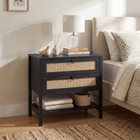 Set of 2 68 cm Rattan Nightstand with Open Storage Shelf for Living Room Bedroom