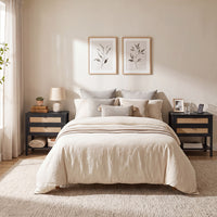Set of 2 68 cm Rattan Nightstand with Open Storage Shelf for Living Room Bedroom