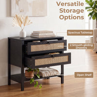 Set of 2 68 cm Rattan Nightstand with Open Storage Shelf for Living Room Bedroom