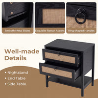 Set of 2 68 cm Rattan Nightstand with Open Storage Shelf for Living Room Bedroom