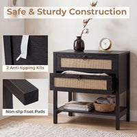 Set of 2 68 cm Rattan Nightstand with Open Storage Shelf for Living Room Bedroom