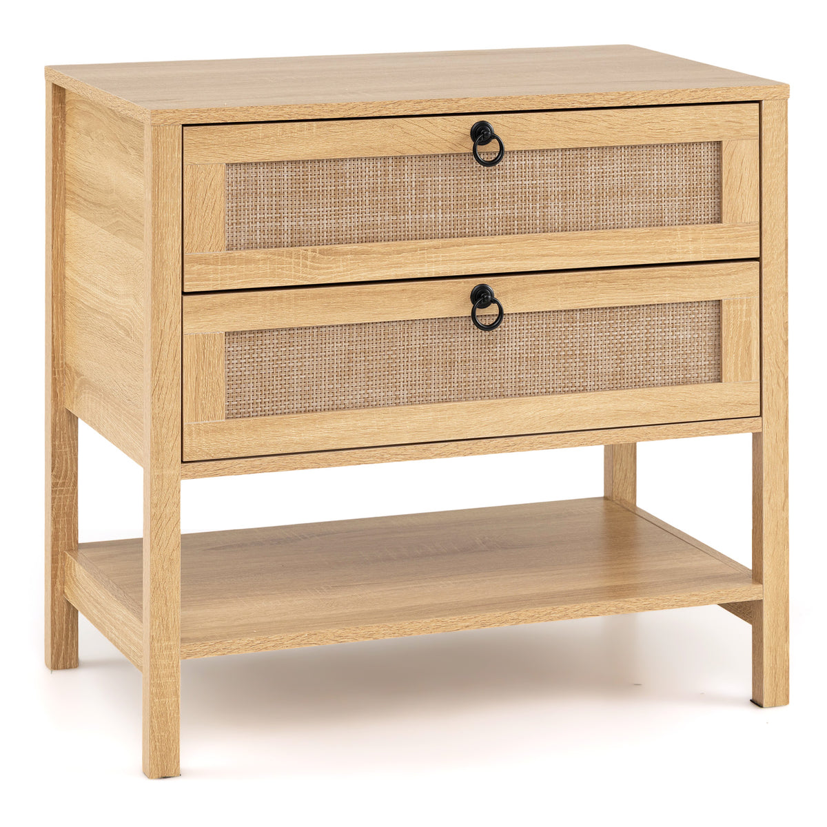 Set of 2 68 cm Rattan Nightstand with Open Storage Shelf for Living Room Bedroom