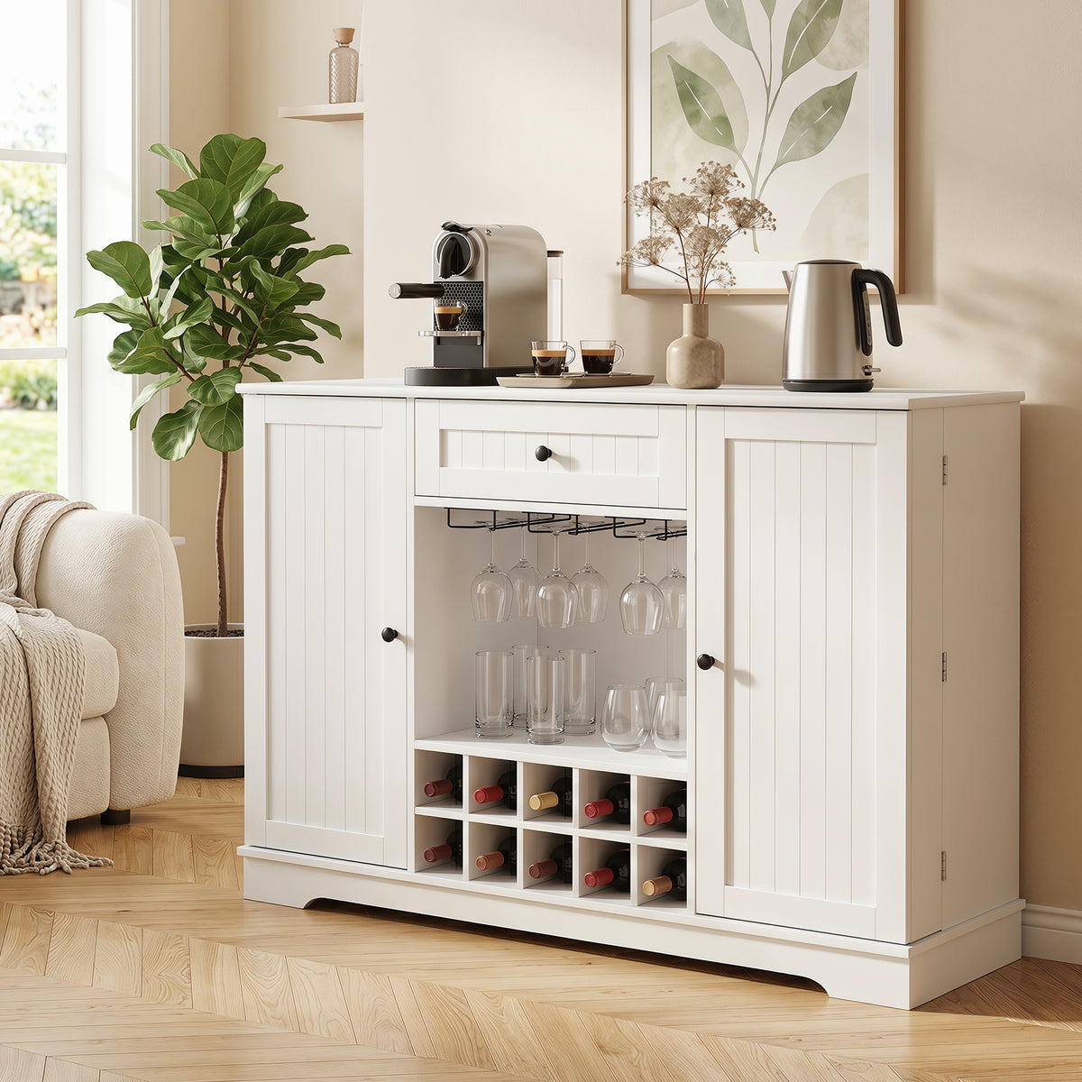 120cm Sideboard Cabinet with Door Shelves Wine Rack and Drawer for Kitchen