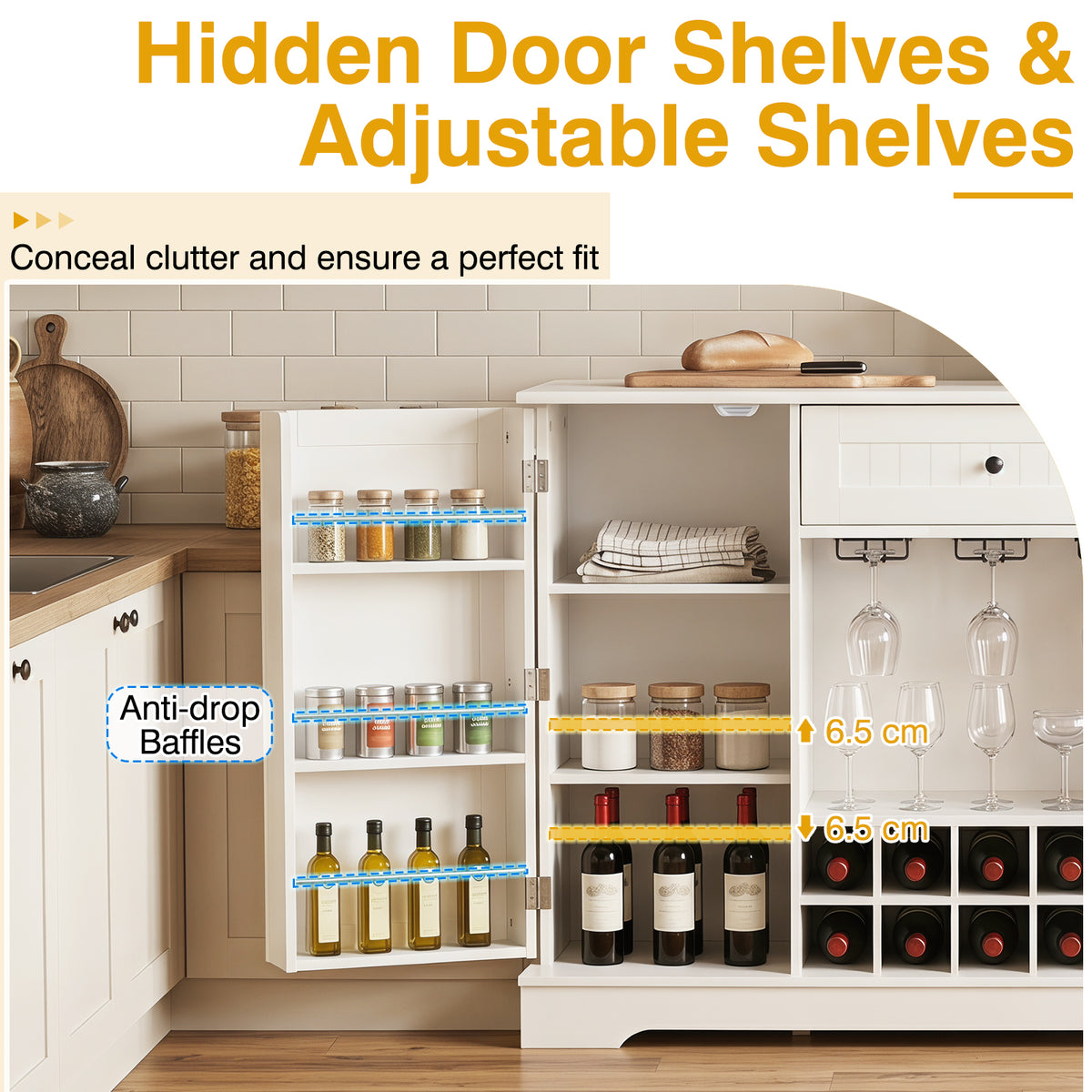 120cm Sideboard Cabinet with Door Shelves Wine Rack and Drawer for Kitchen